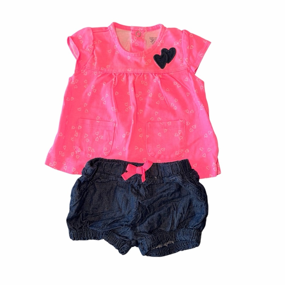Just One You by Carter's Pink Heart Top & Denim Shorts - 6M